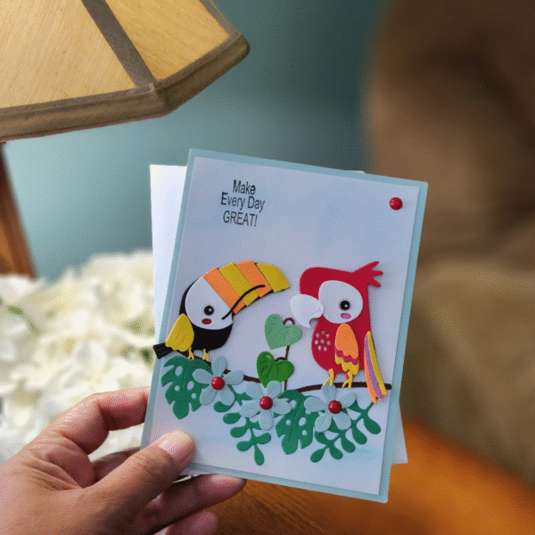 Handmade Tropical Birds Card | Toucan & Parrot