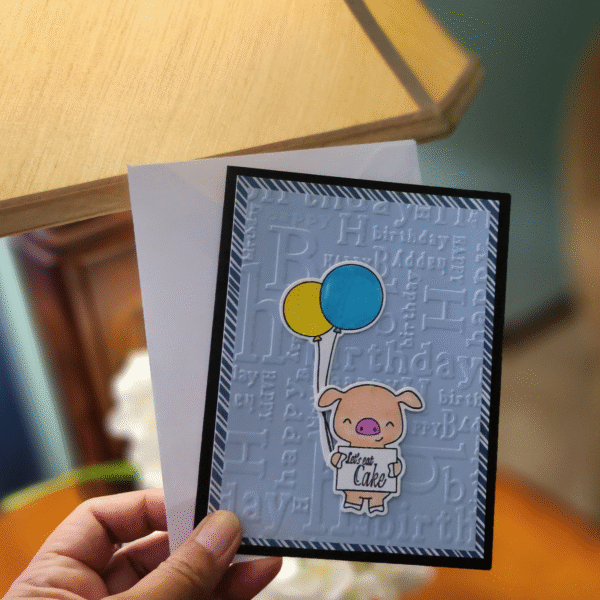 Cute Pig & Balloons Happy Birthday Card