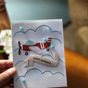 Happy Birthday - Handmade Airplane & Clouds Card