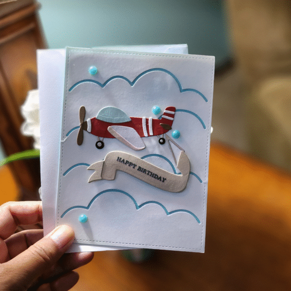 Happy Birthday - Handmade Airplane & Clouds Card