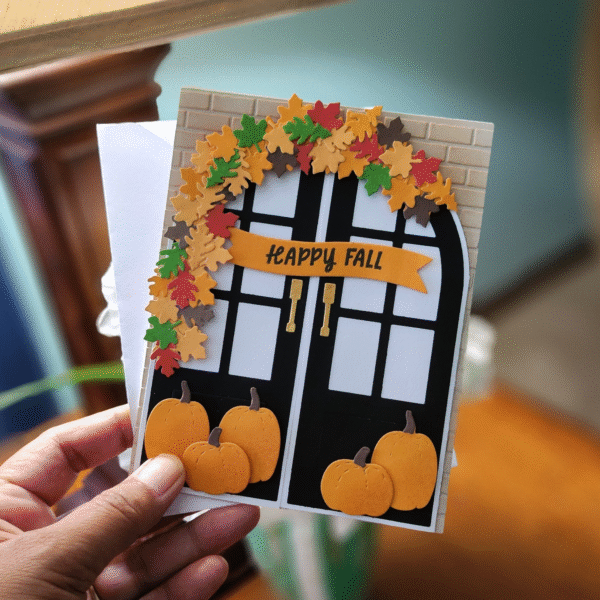 happy fall doorway card | handmade autumn greeting