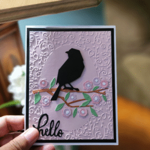 Charming Handcrafted "Hello" Card with Bird and Floral Branch