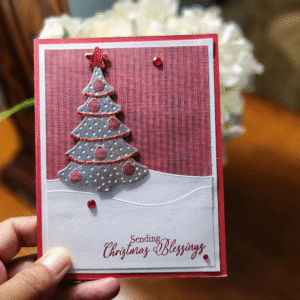 Handcrafted "Sending Christmas Blessings" Card with Festive Tree