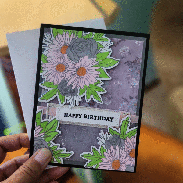Handmade Floral "Happy Birthday" Card | Elegant Daisy & Rose Design