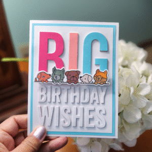 handmade "big birthday wishes" with cute pups card