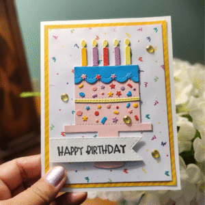 handmade 3d birthday cake card with confetti and candles