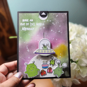 interactive alien birthday card | pull tab handmade card