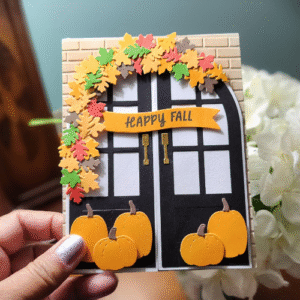 happy fall door card | handmade autumn greetings | thanksgiving card